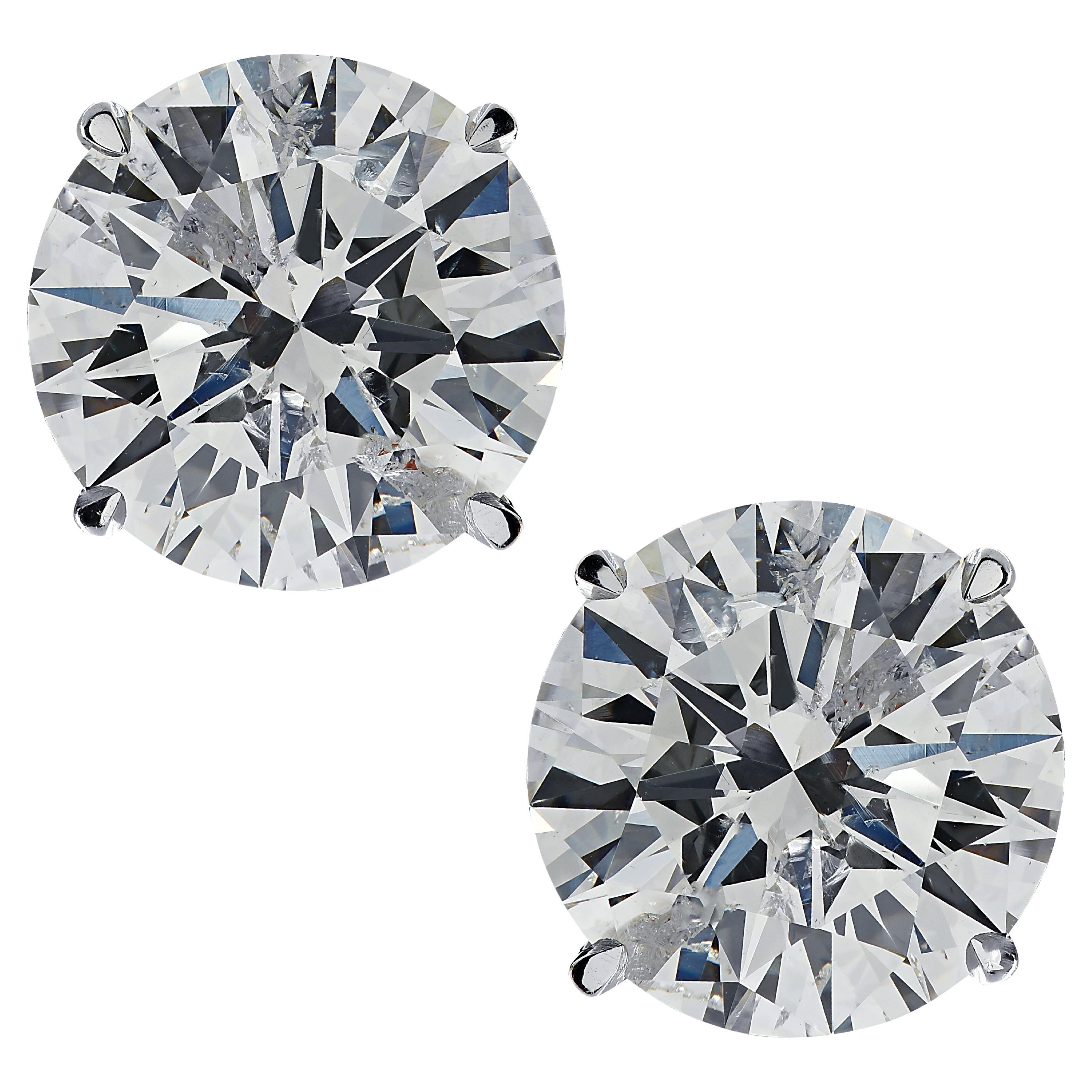 Vivid Diamonds GIA Certified 4.11 Carat Diamond Solitaire Stud Earrings For Sale