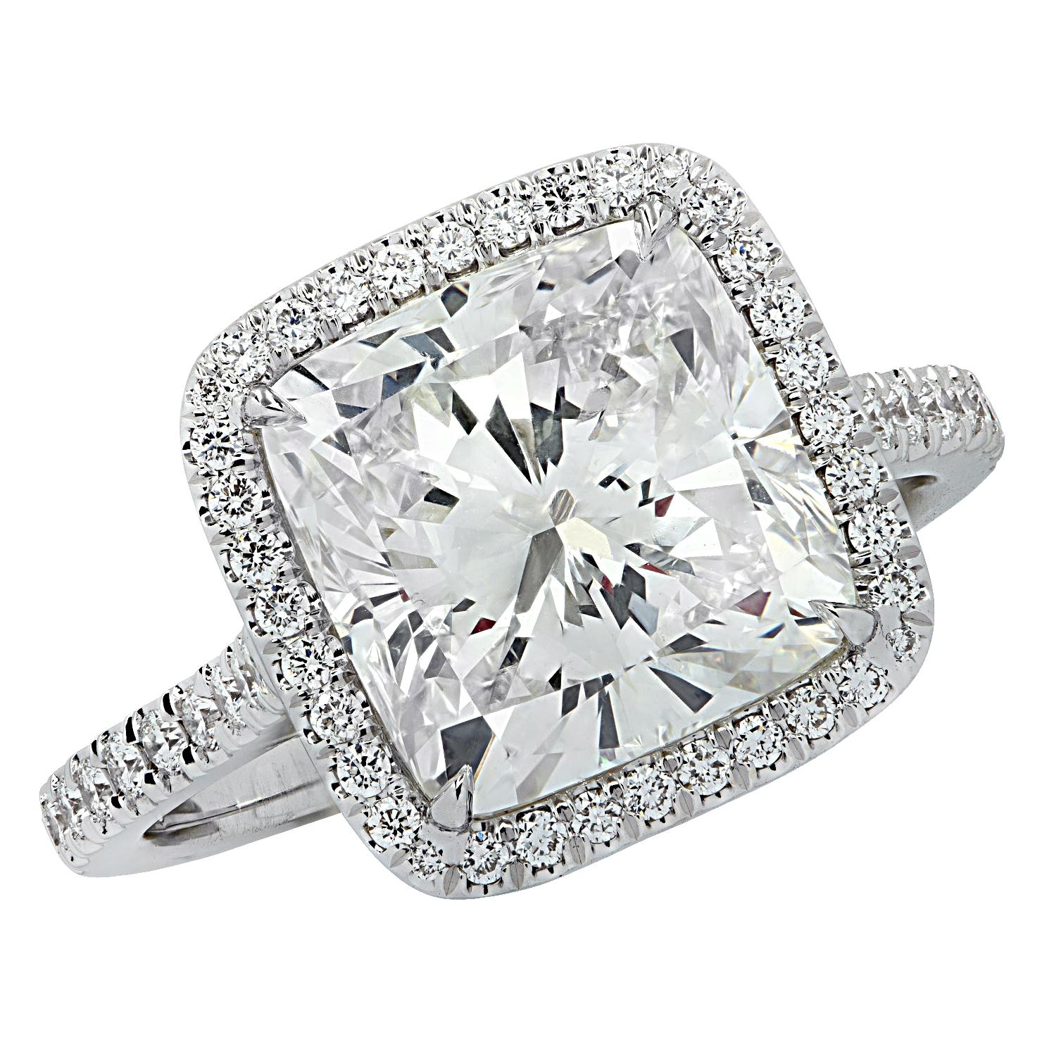 Vivid Diamonds GIA Certified 4.66 Carat Cushion Cut Diamond Engagement Ring