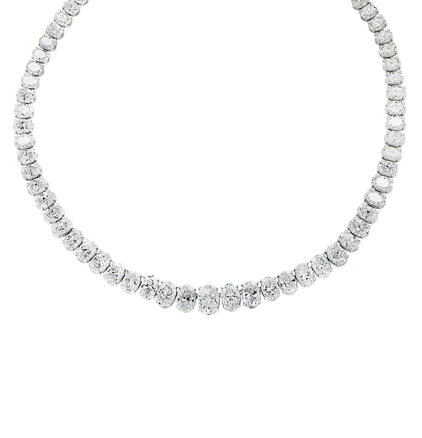 Modern Vivid Diamonds GIA Certified 49.55 Carat Oval Cut Diamond Riviera Necklace 