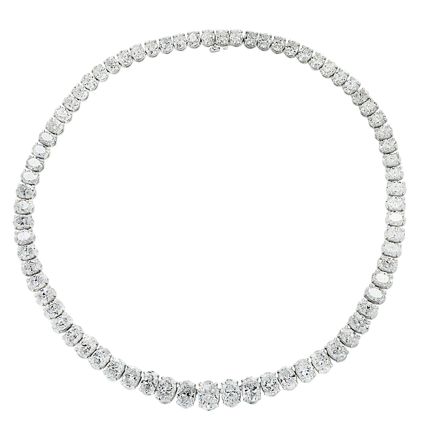 Vivid Diamonds GIA Certified 49.55 Carat Oval Cut Diamond Riviera Necklace  In New Condition In Miami, FL