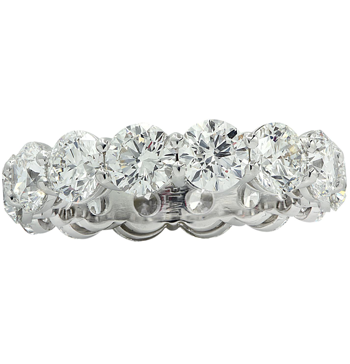 Round Cut Vivid Diamonds GIA Certified 5.60 Carat Diamond Eternity Band For Sale