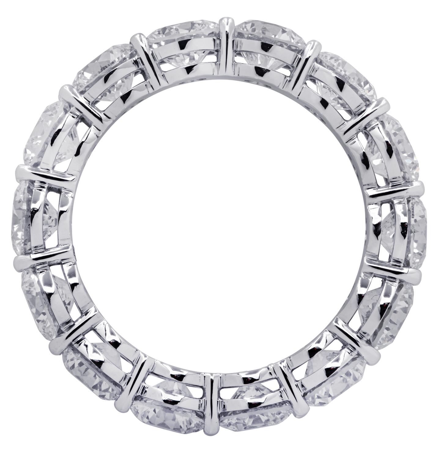 Exquisite Vivid Diamonds eternity band crafted in Platinum, showcasing 14 stunning GIA certified round brilliant cut diamonds weighing 5.62 carats total, D-F color, VVS-VS clarity. Each diamond was carefully selected, perfectly matched and set in a