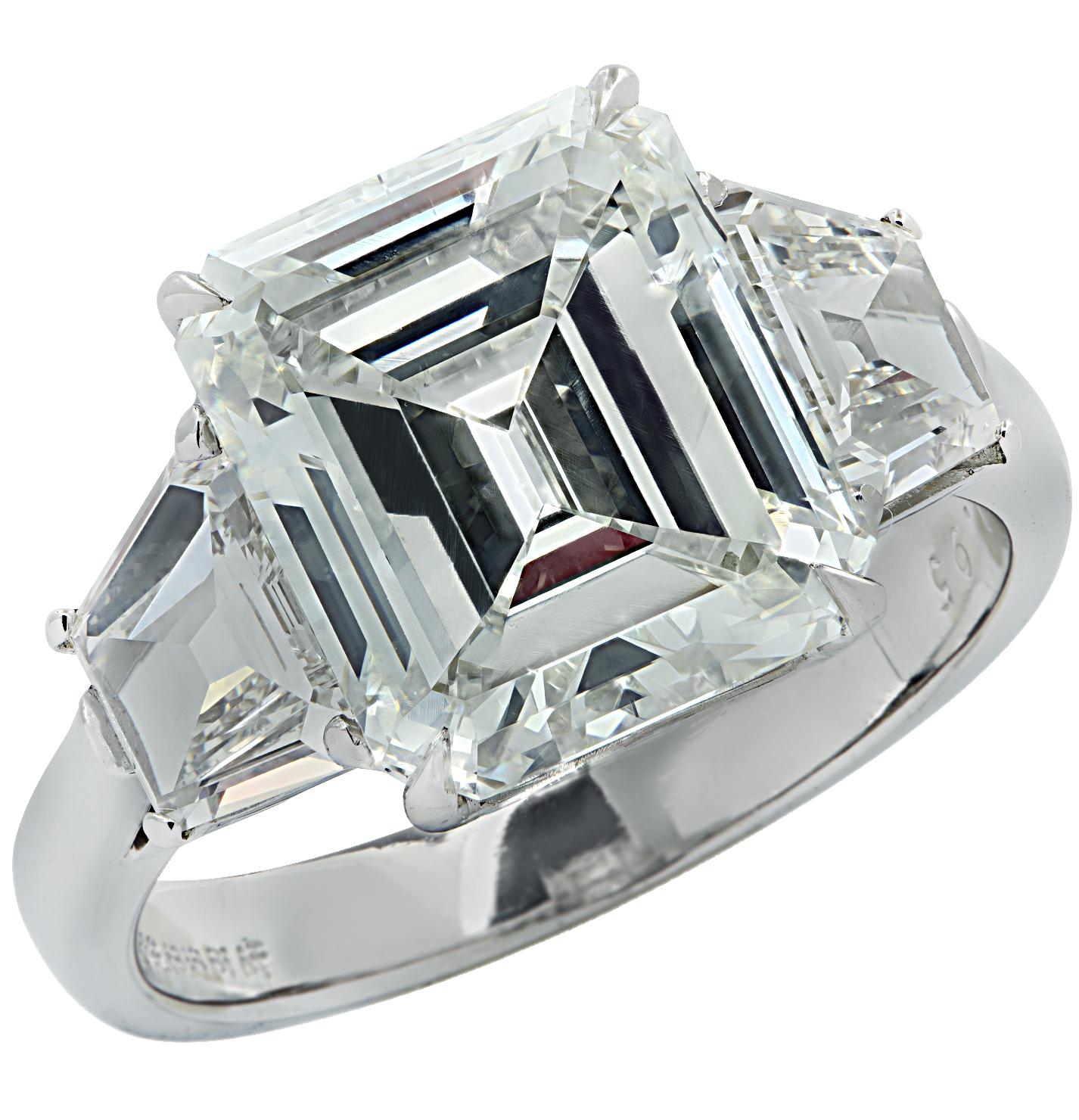 Women's Vivid Diamonds GIA Certified 7.01 Carat Emerald Cut Diamond Engagement Ring For Sale