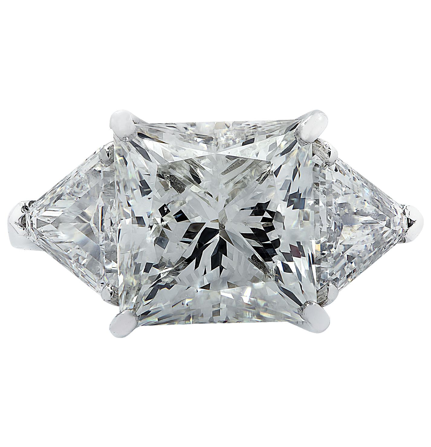 Modern Vivid Diamonds GIA Certified 7.03 Carat Princess Cut Diamond Engagement Ring
