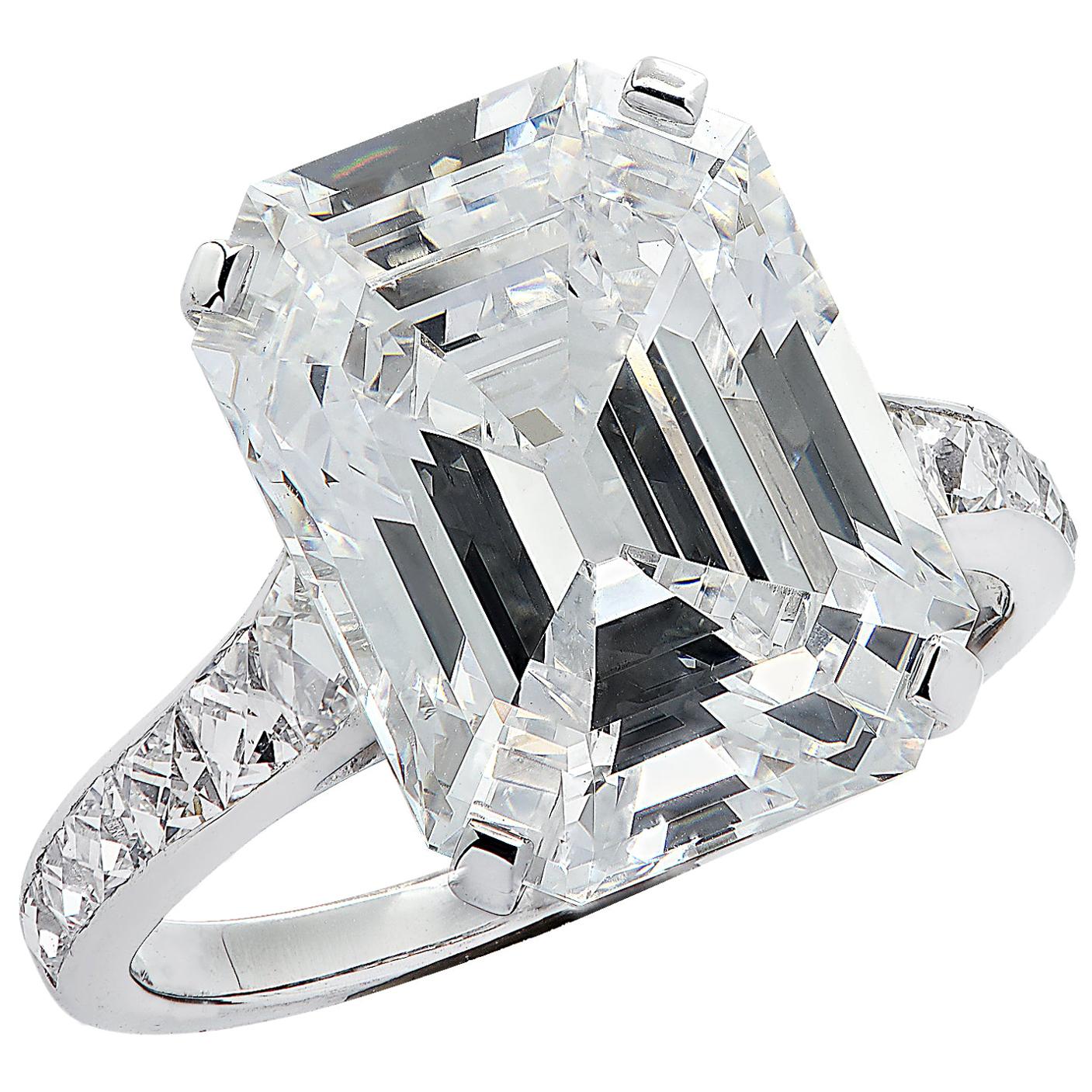 Vivid Diamonds GIA Certified 7.23 Carat Emerald Cut Diamond Engagement Ring For Sale