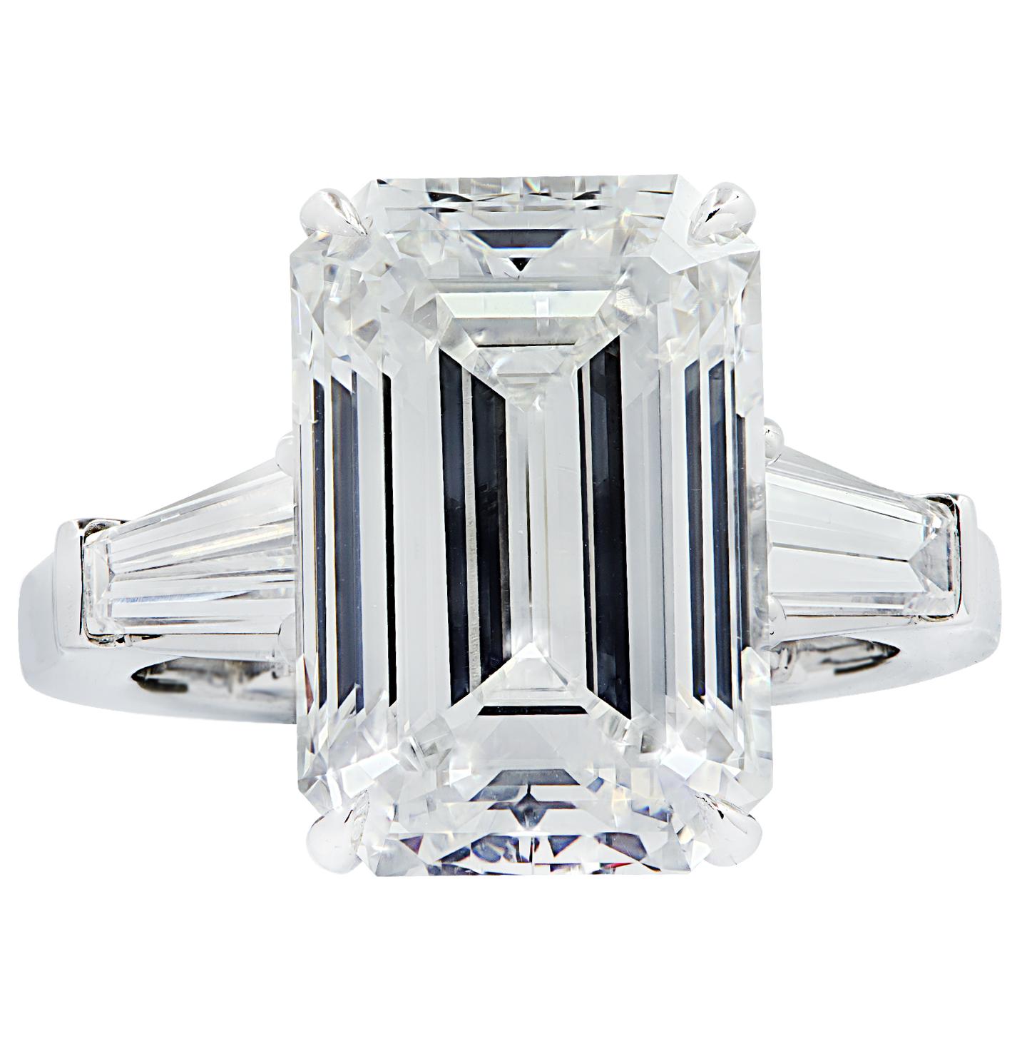 Women's Vivid Diamonds GIA Certified 7.52 Carat Emerald Cut Engagement Ring