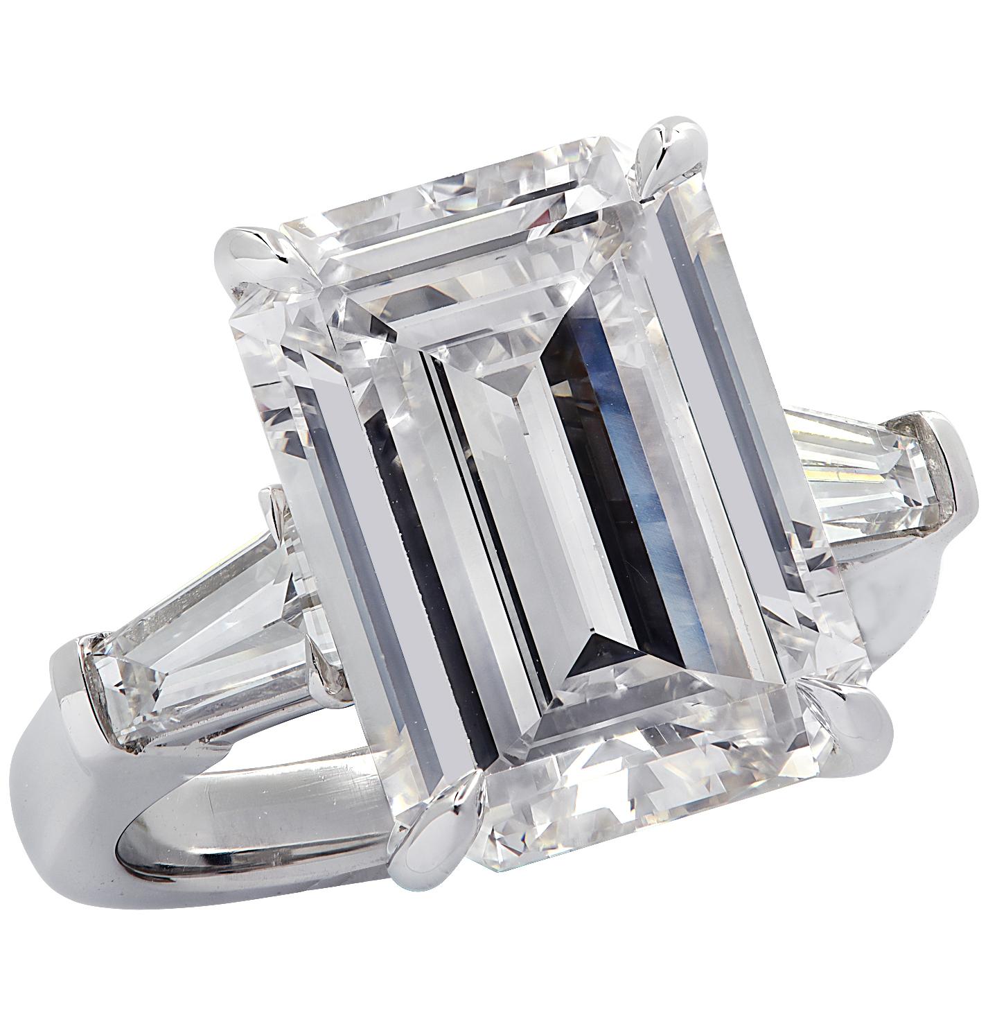 Women's Vivid Diamonds GIA Certified 7.59 Carat Emerald Cut Engagement Ring