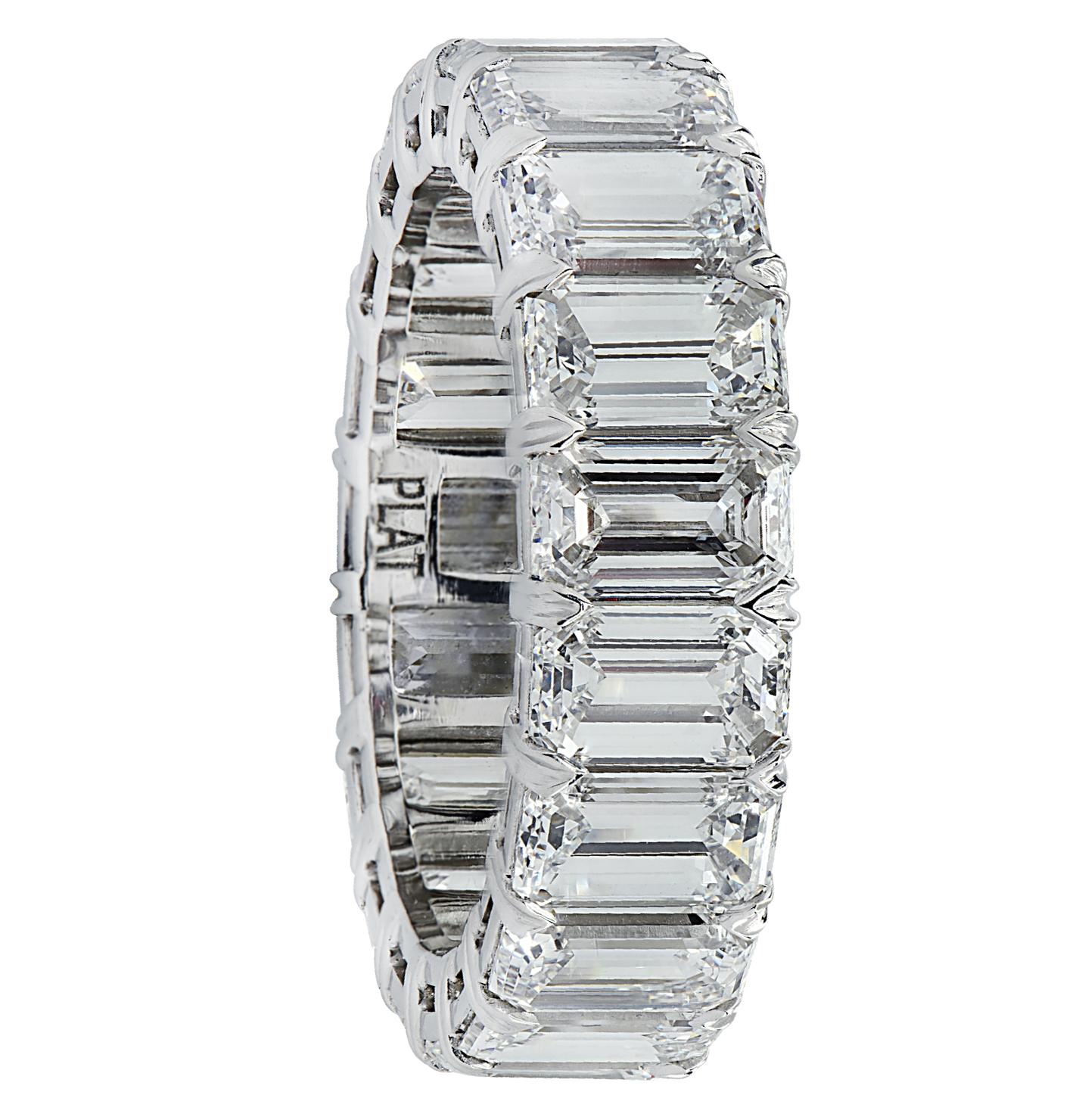 Modern Vivid Diamonds GIA Certified 7.72 Carat Emerald Cut Diamond Eternity Band For Sale