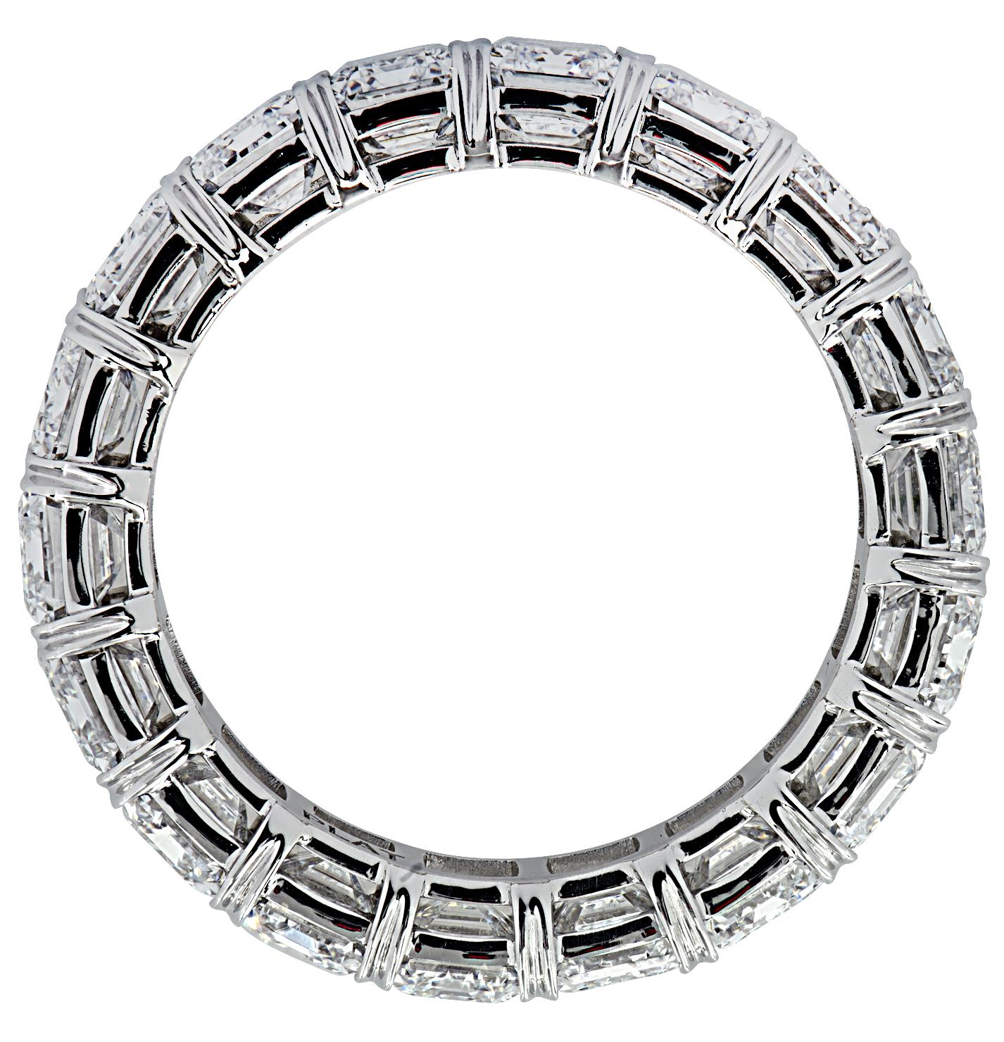 Modern Vivid Diamonds GIA Certified 8.63 Carat Emerald Cut Diamond Eternity Band For Sale