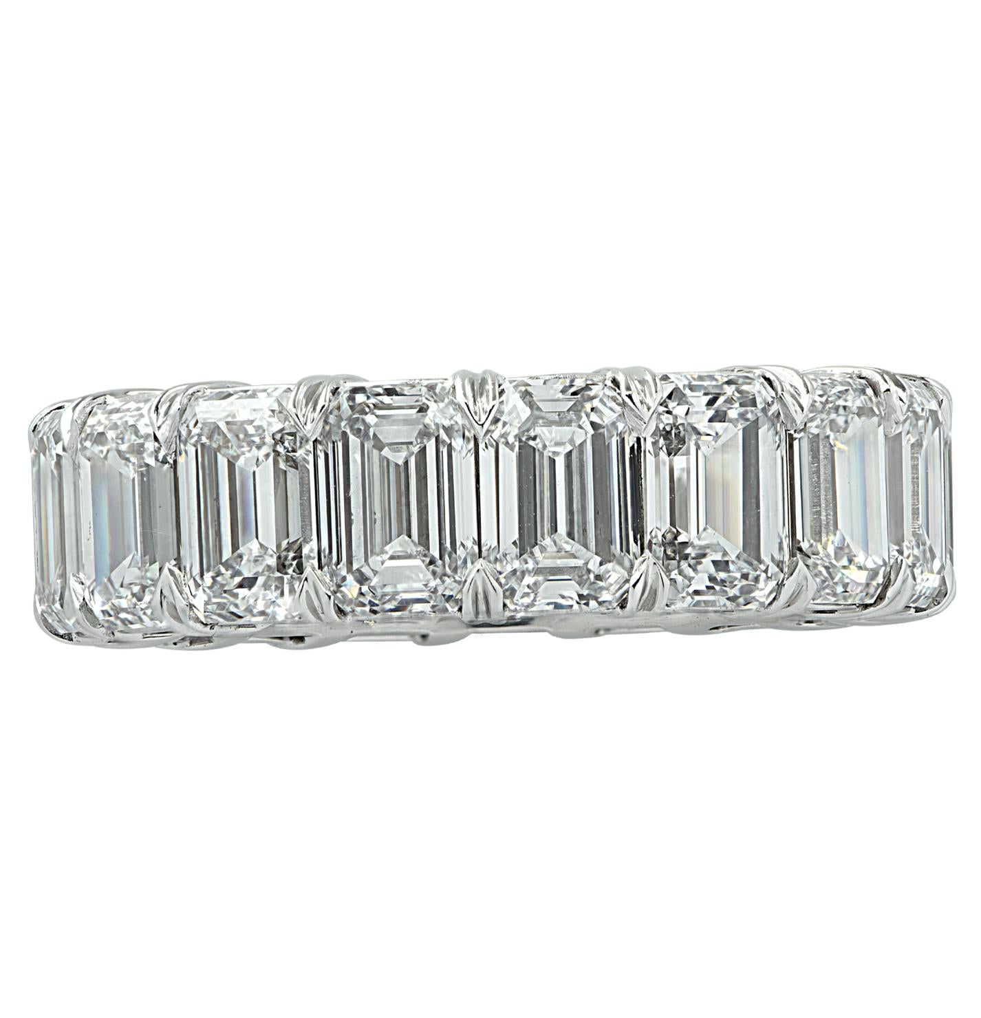 Vivid Diamonds GIA Certified 8.63 Carat Emerald Cut Diamond Eternity Band In New Condition For Sale In Miami, FL