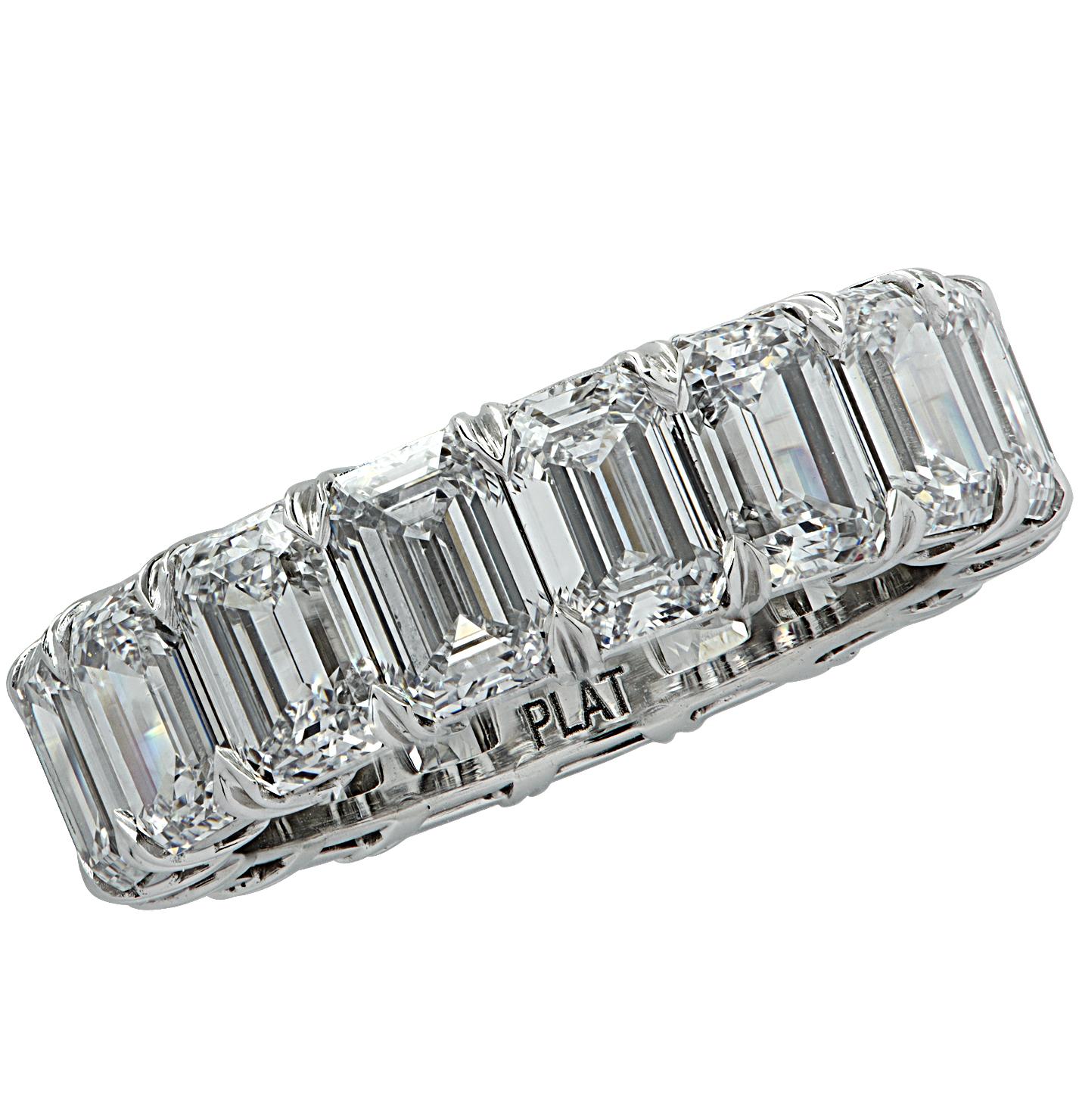 Vivid Diamonds, bague d'éternité en diamants taille émeraude de 8,63 carats certifiés GIA en vente 2