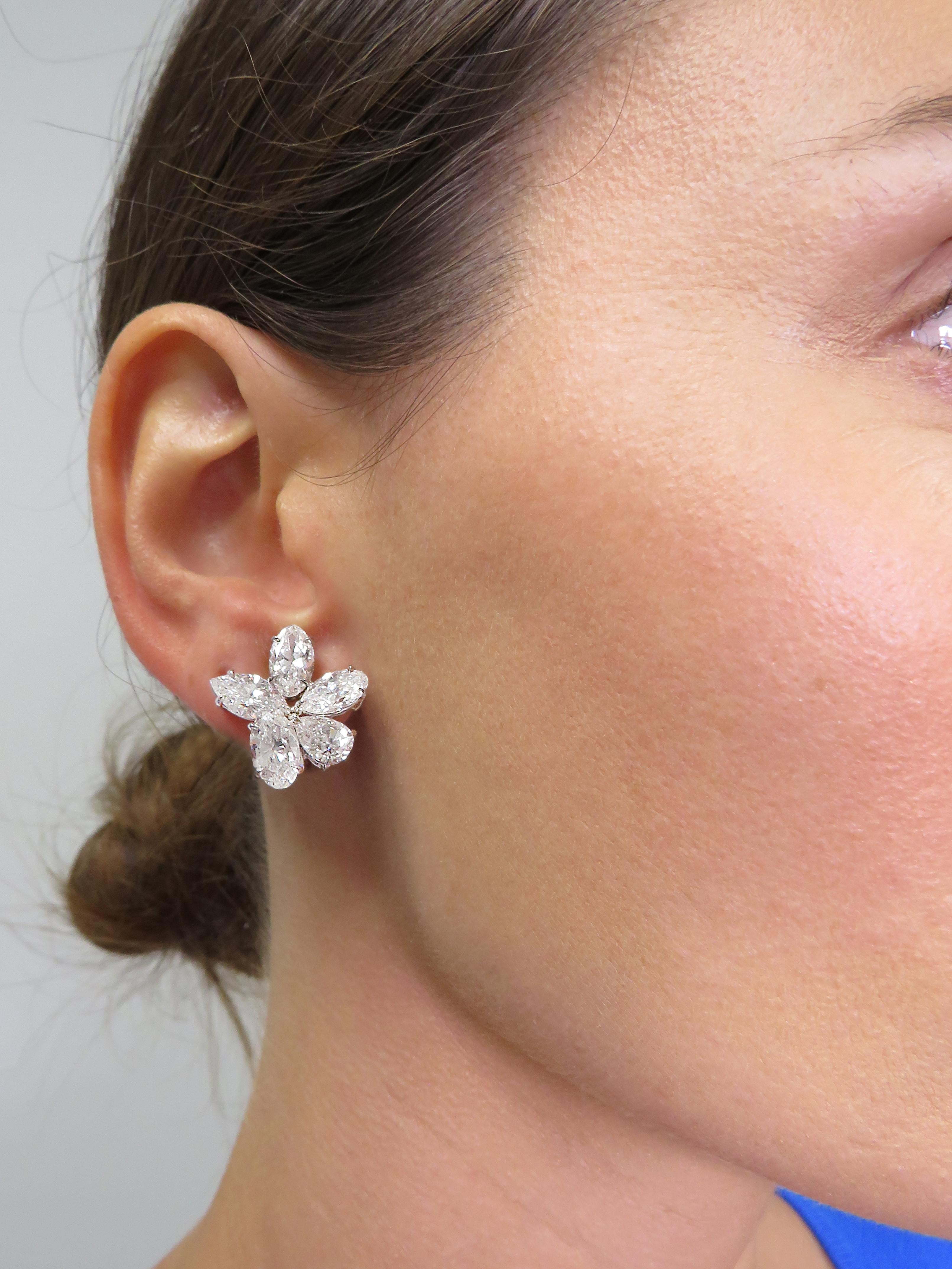 Modern  Vivid Diamonds GIA Certified 9.91 Carat Diamond Flower Cluster Earrings For Sale