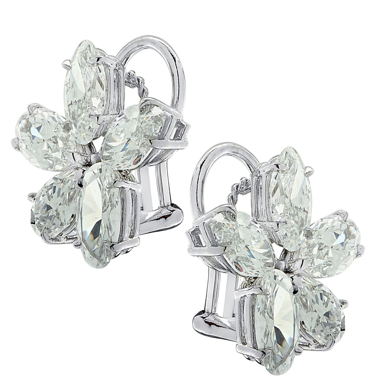 Marquise Cut  Vivid Diamonds GIA Certified 9.91 Carat Diamond Flower Cluster Earrings For Sale