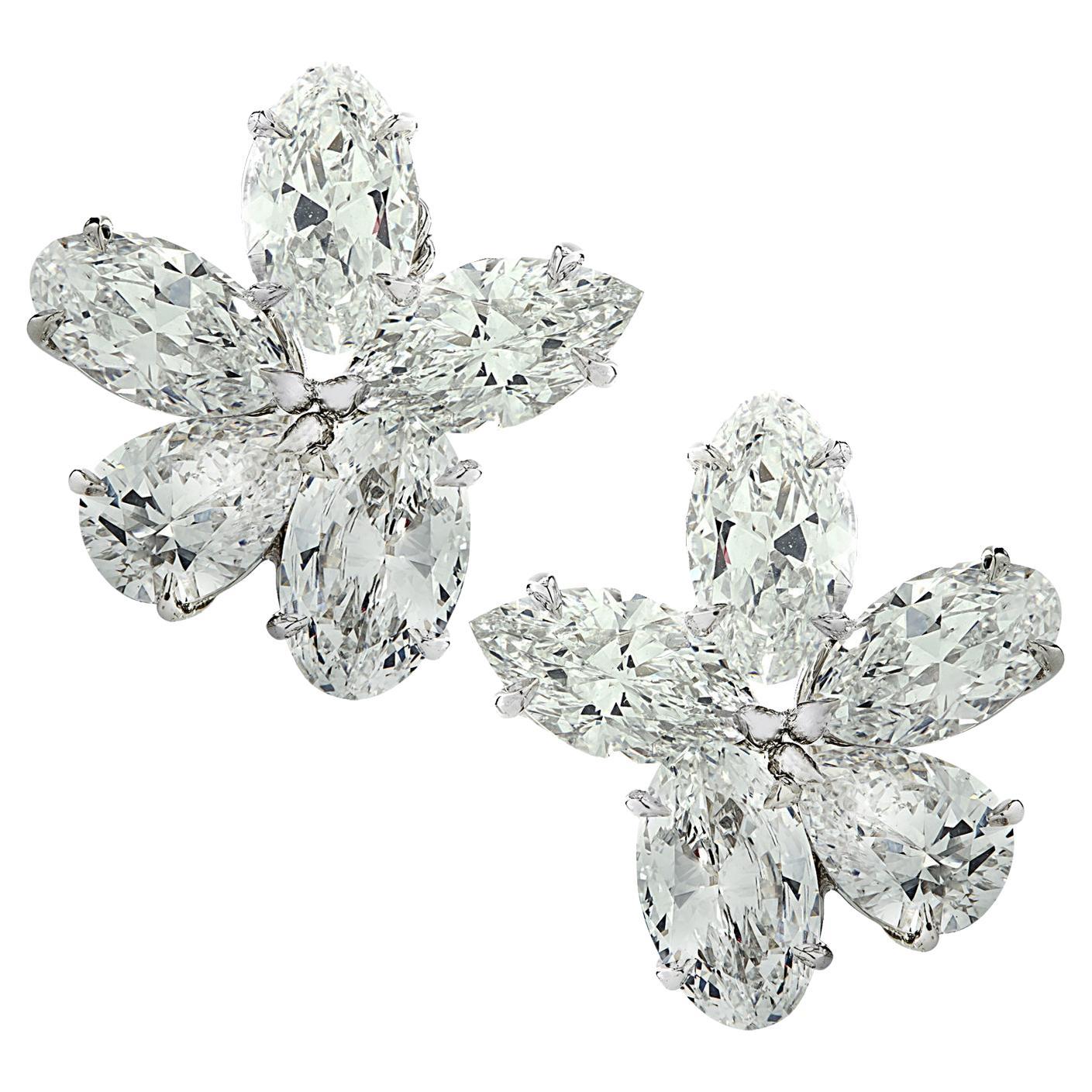  Vivid Diamonds GIA Certified 9.91 Carat Diamond Flower Cluster Earrings