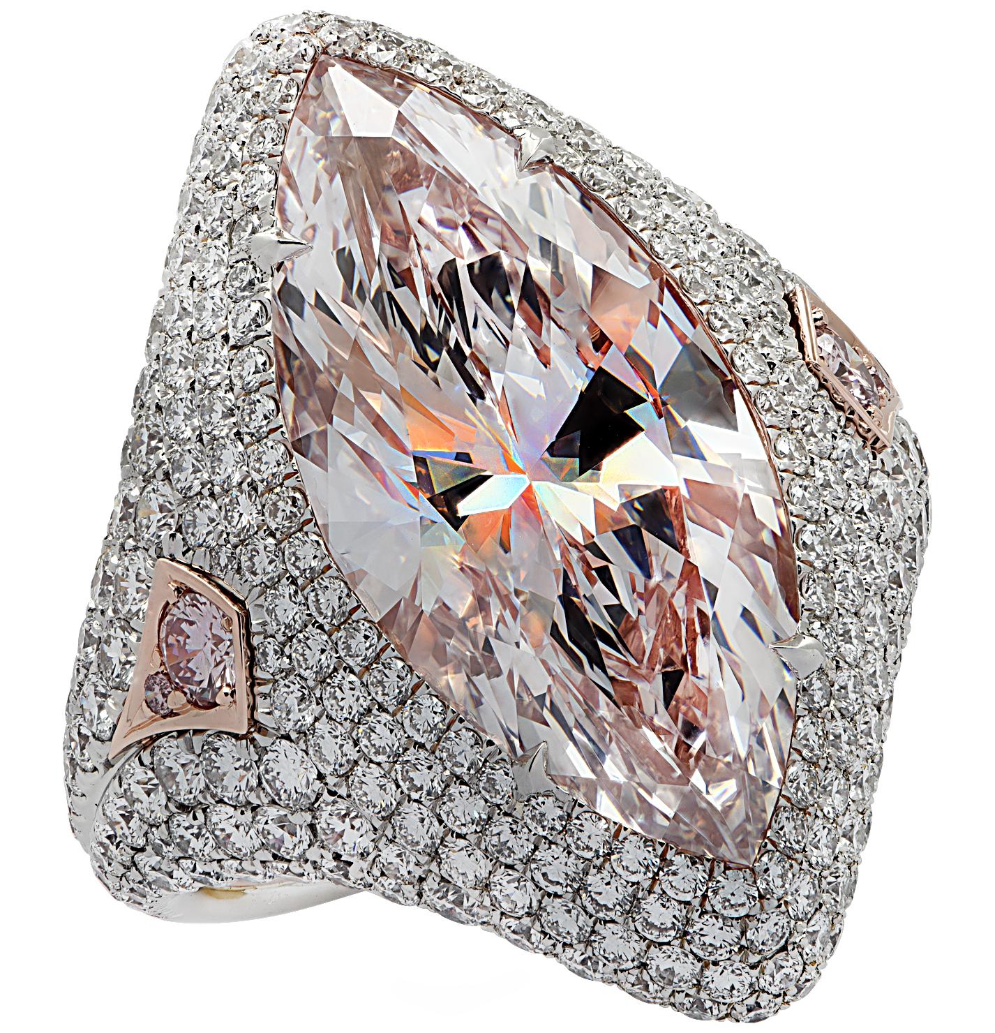 Modern Vivid Diamonds GIA Certified 9.97 Carat Pink Marquise Cut Diamond Ring