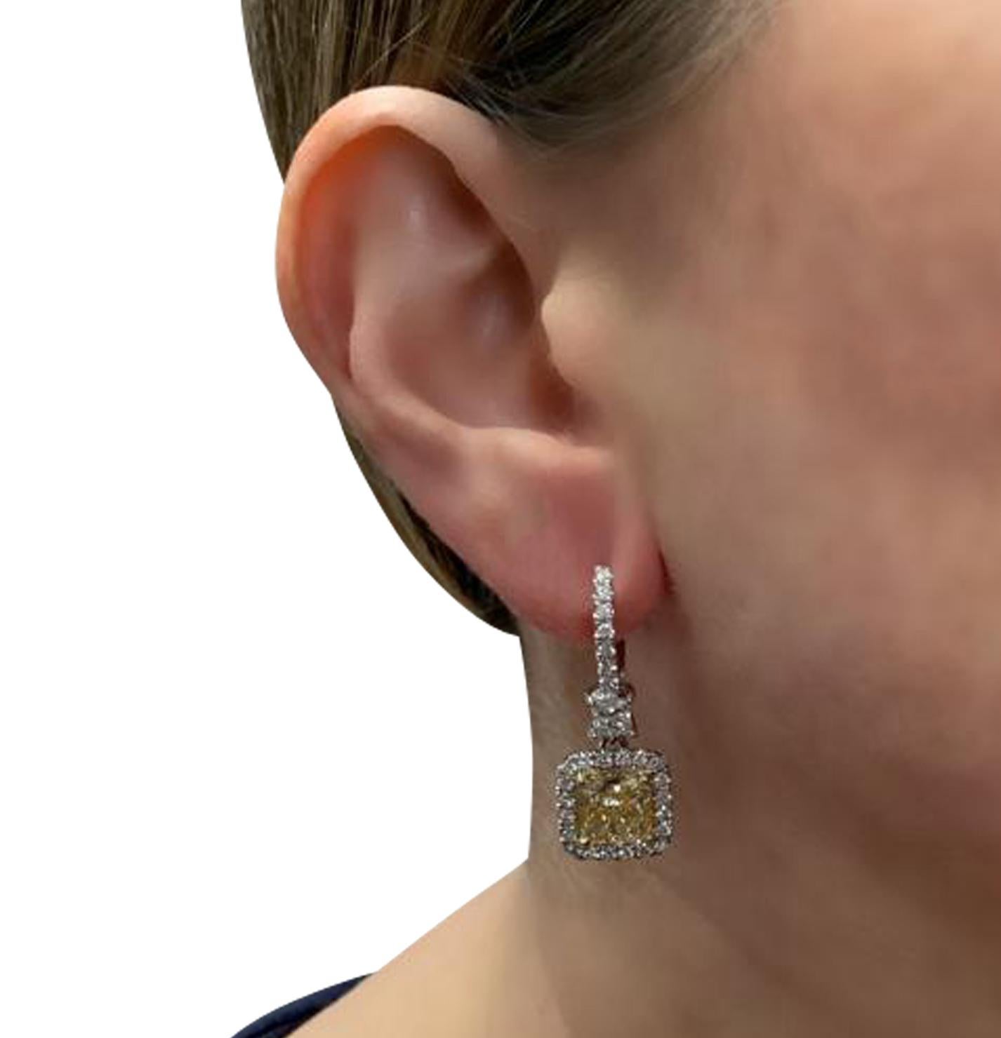 Radiant Cut Vivid Diamonds GIA Certified Yellow Diamond Dangle Earrings