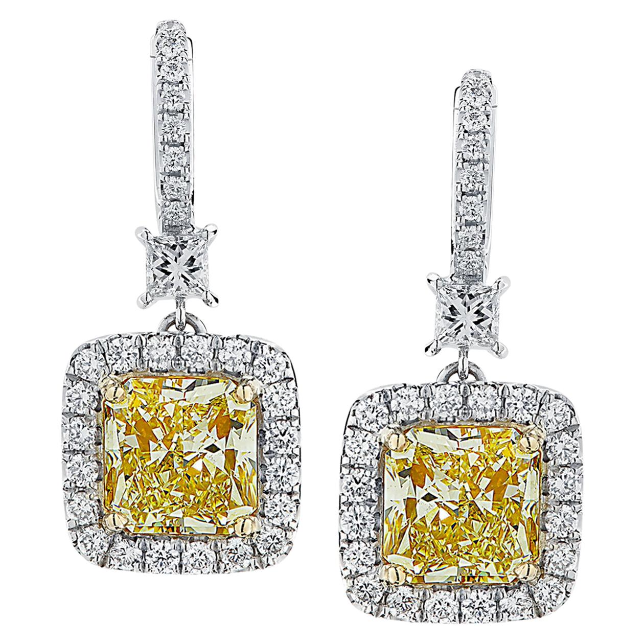 Vivid Diamonds GIA Certified Yellow Diamond Dangle Earrings