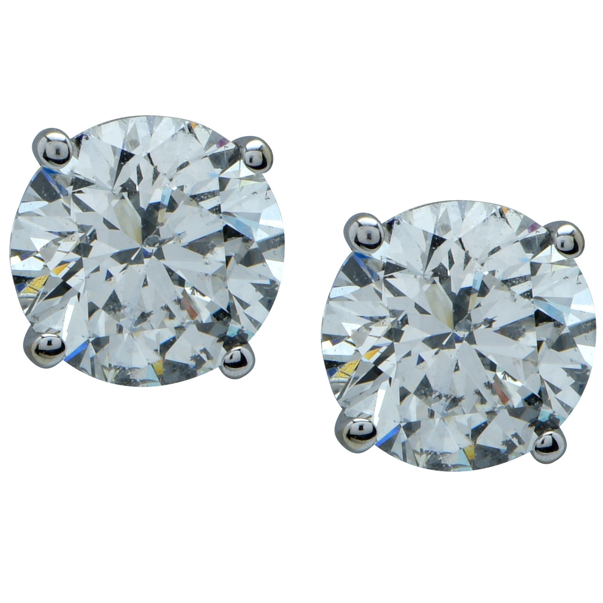 Round Cut Vivid Diamonds GIA Graded 6.96 Carat Diamond Solitaire Earrings