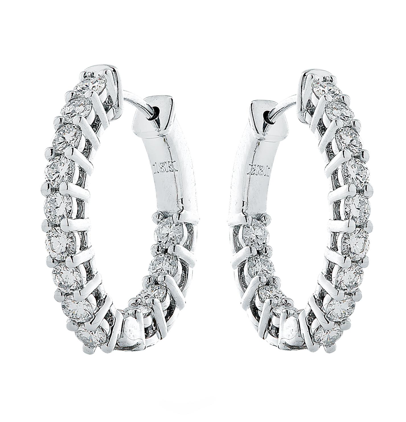Modern Vivid Diamonds In and Out 1.57 Carat Diamond Hoops