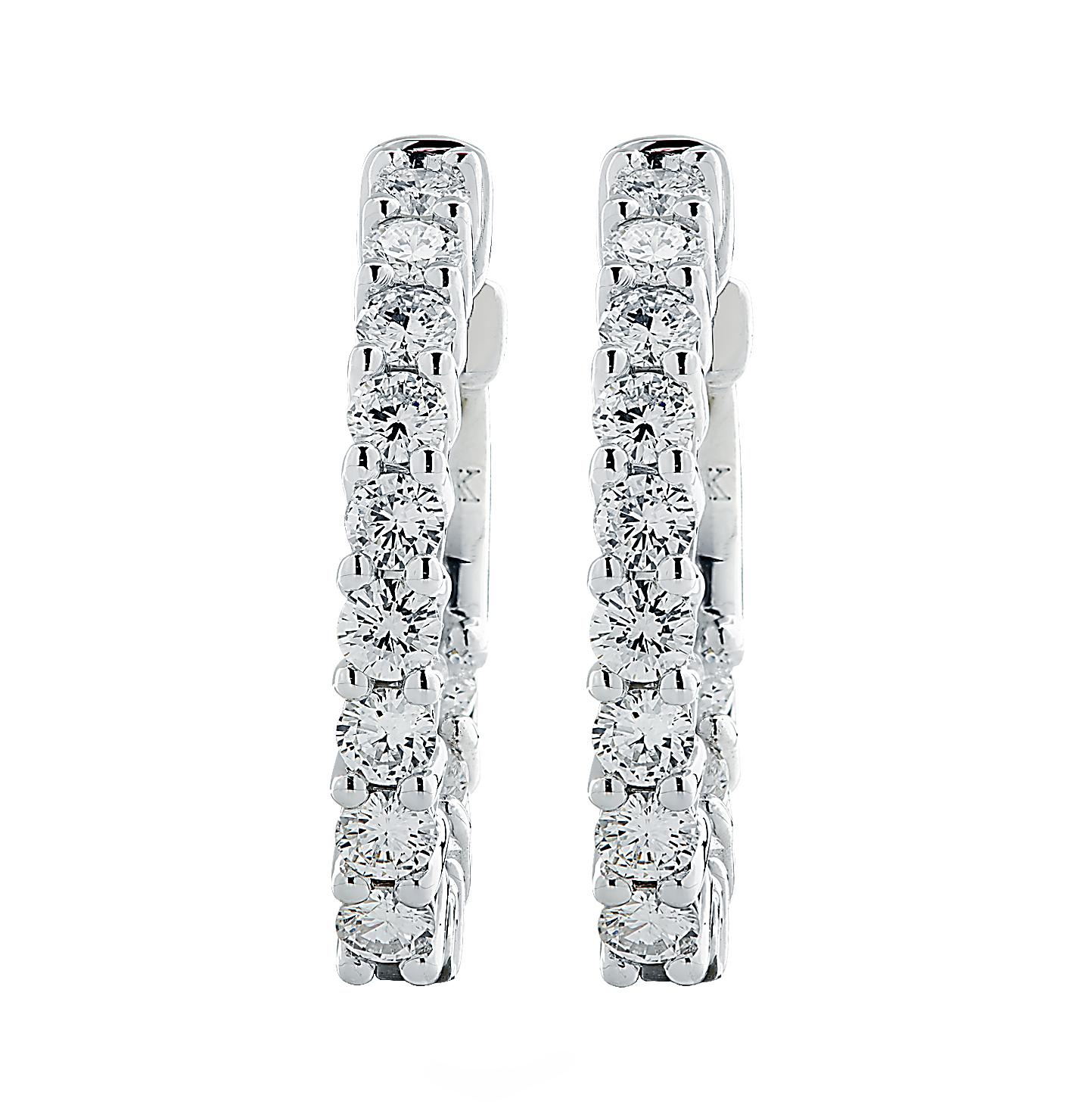 Round Cut Vivid Diamonds In and Out 1.57 Carat Diamond Hoops