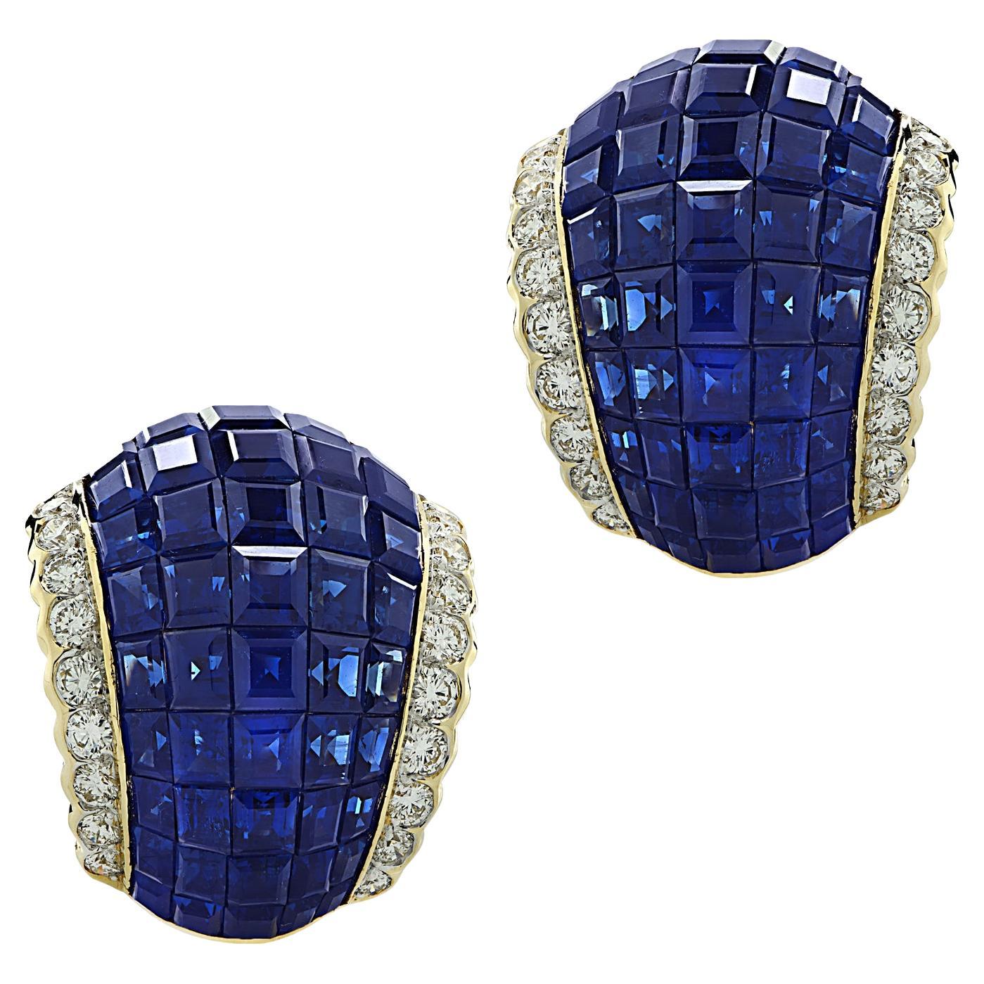 Vivid Diamonds Invisible Set Sapphire and Diamond Clip On Earrings