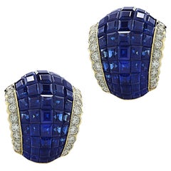 Vivid Diamonds Invisible Set Sapphire and Diamond Clip On Earrings