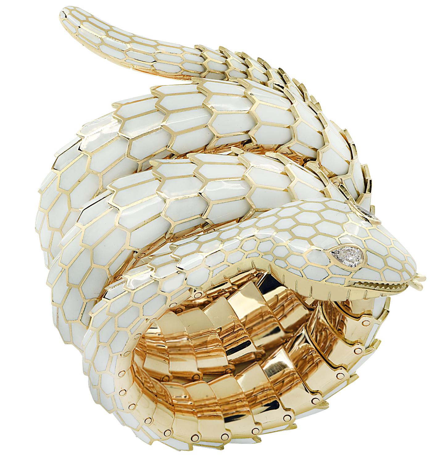 Women's Vivid Diamonds Italian Diamond & Enamel Triple Wrap Snake Bracelet  For Sale