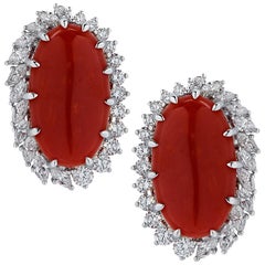 Vivid Diamonds Ox Blood Coral and Diamond Earrings