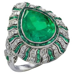 Vivid Diamonds Platinum 5.35 Carat Colombian Emerald and Diamond Cocktail Ring