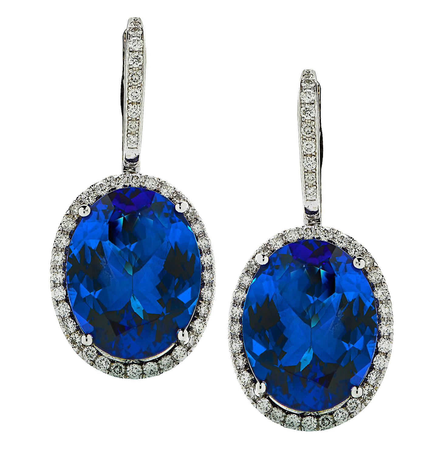Oval Cut Vivid Diamonds Tanzanite and Diamond Dangle Earrings
