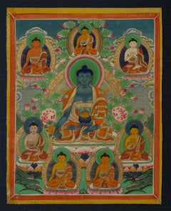 Vivid Early 20th Century Mongolian Thangka, Custom Framed Art