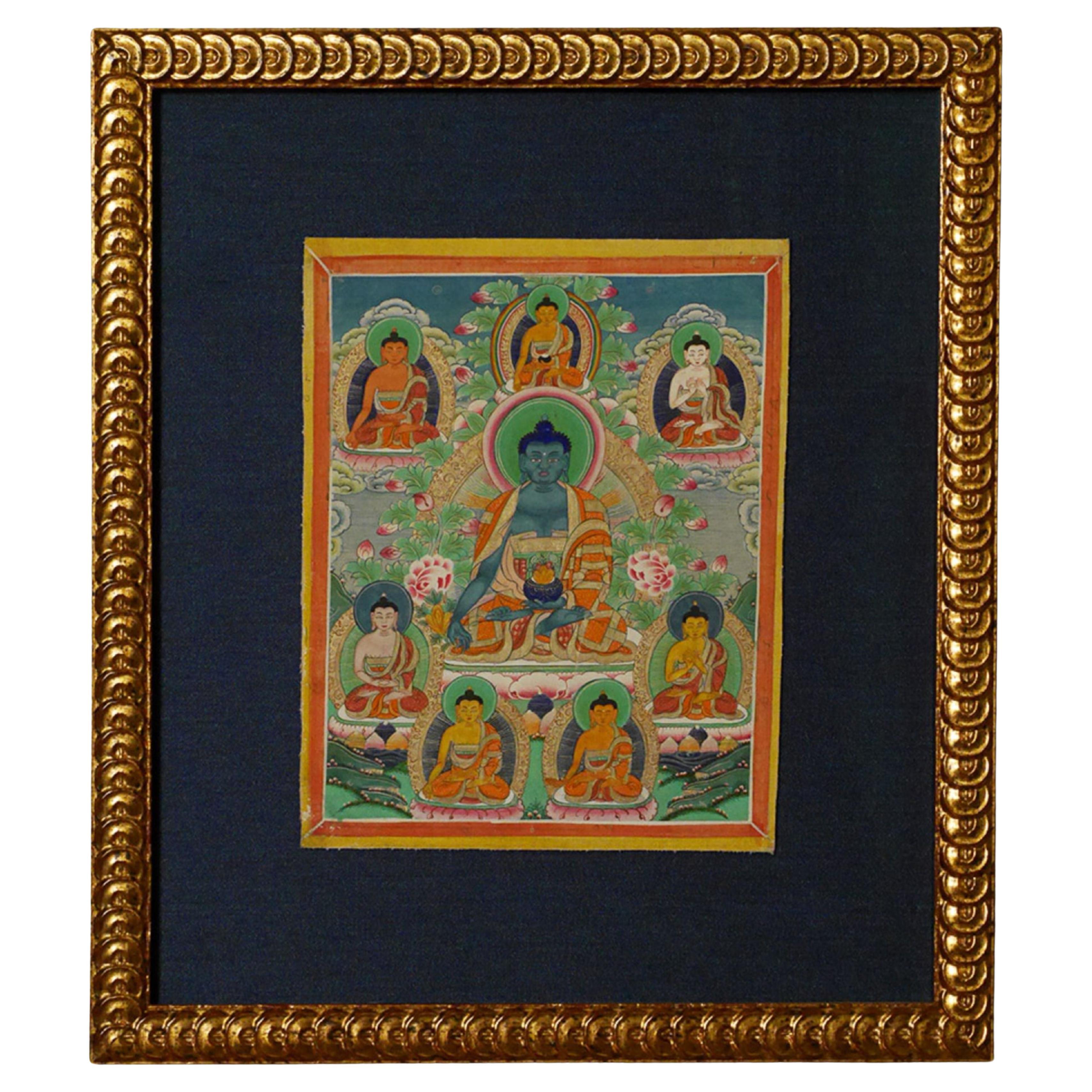 Vivid Early 20th Century Mongolian Thangka, Custom Framed Art For Sale
