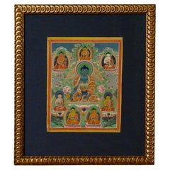 Vivid Early 20th Century Mongolian Thangka, Custom Framed Art