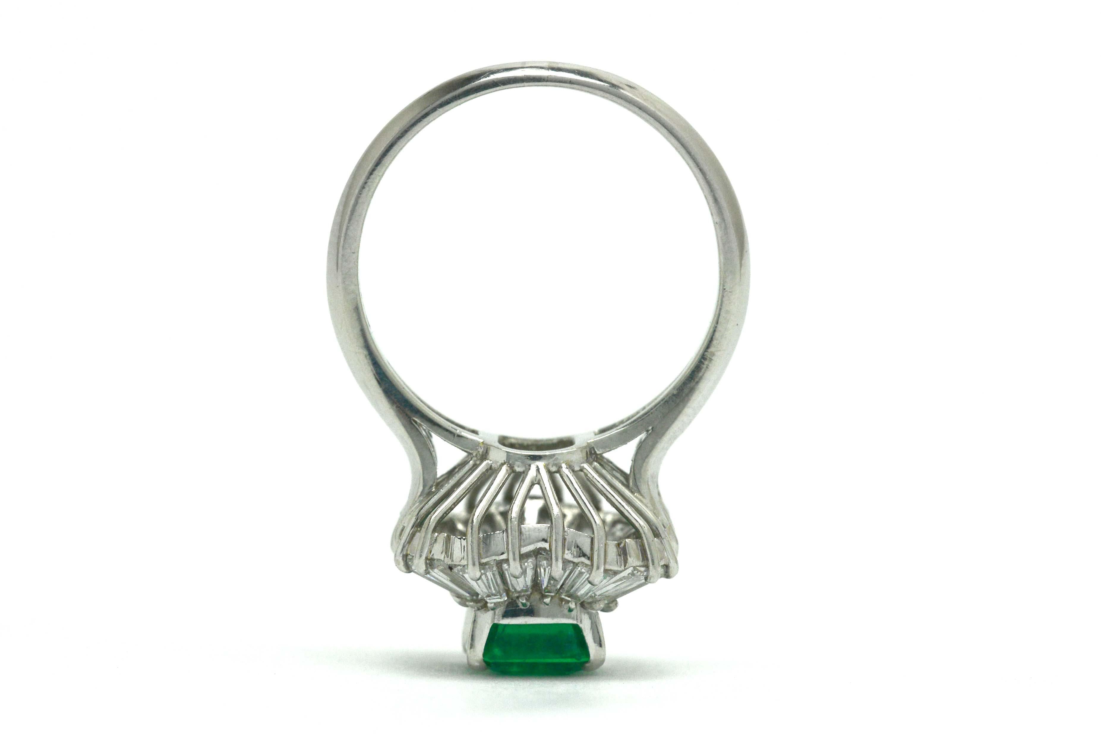 Retro Mid Century Diamond Emerald Ballerina Cocktail Ring  For Sale