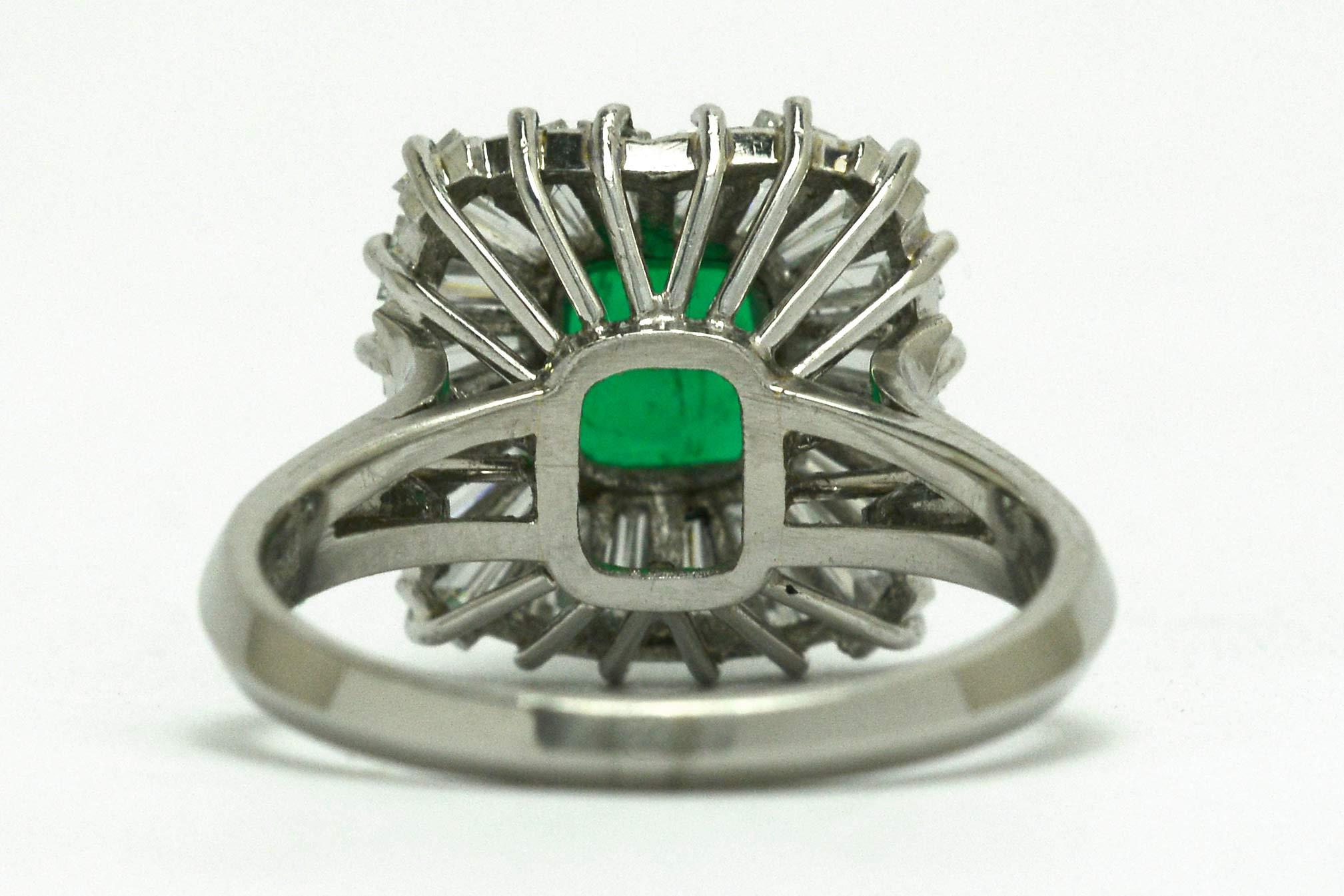 Emerald Cut Mid Century Diamond Emerald Ballerina Cocktail Ring  For Sale