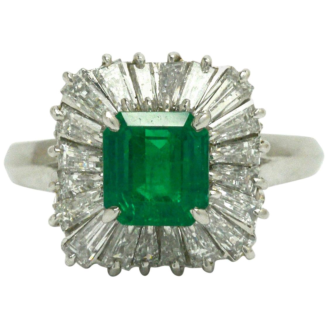 Mid Century Diamond Emerald Ballerina Cocktail Ring  For Sale