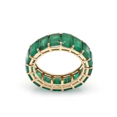 Vivid Emerald Cut 9.81 ct Emerald Eternity Band Ring in 14K Yellow Gold Settings
