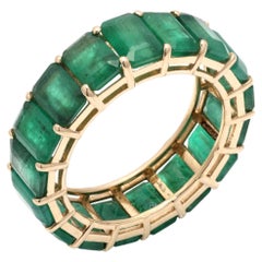 Vivid Emerald Cut 9.81 ct Emerald Eternity Band Ring in 14K Yellow Gold Settings
