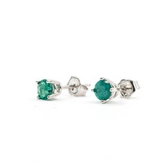 Vivid Emerald Stud Earrings in 14k White Gold