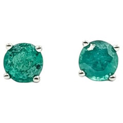 Vivid Emerald Stud Earrings in 14k White Gold
