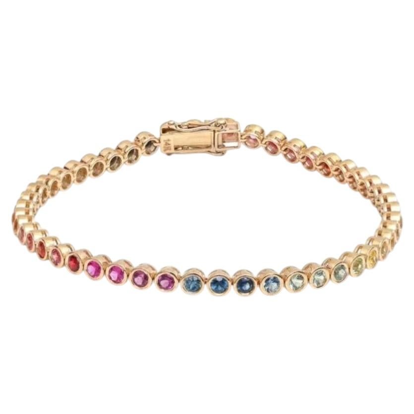 Bracelet « Tennis » « Spectrum » en or jaune 14 carats avec pierres précieuses aux couleurs vives en vente