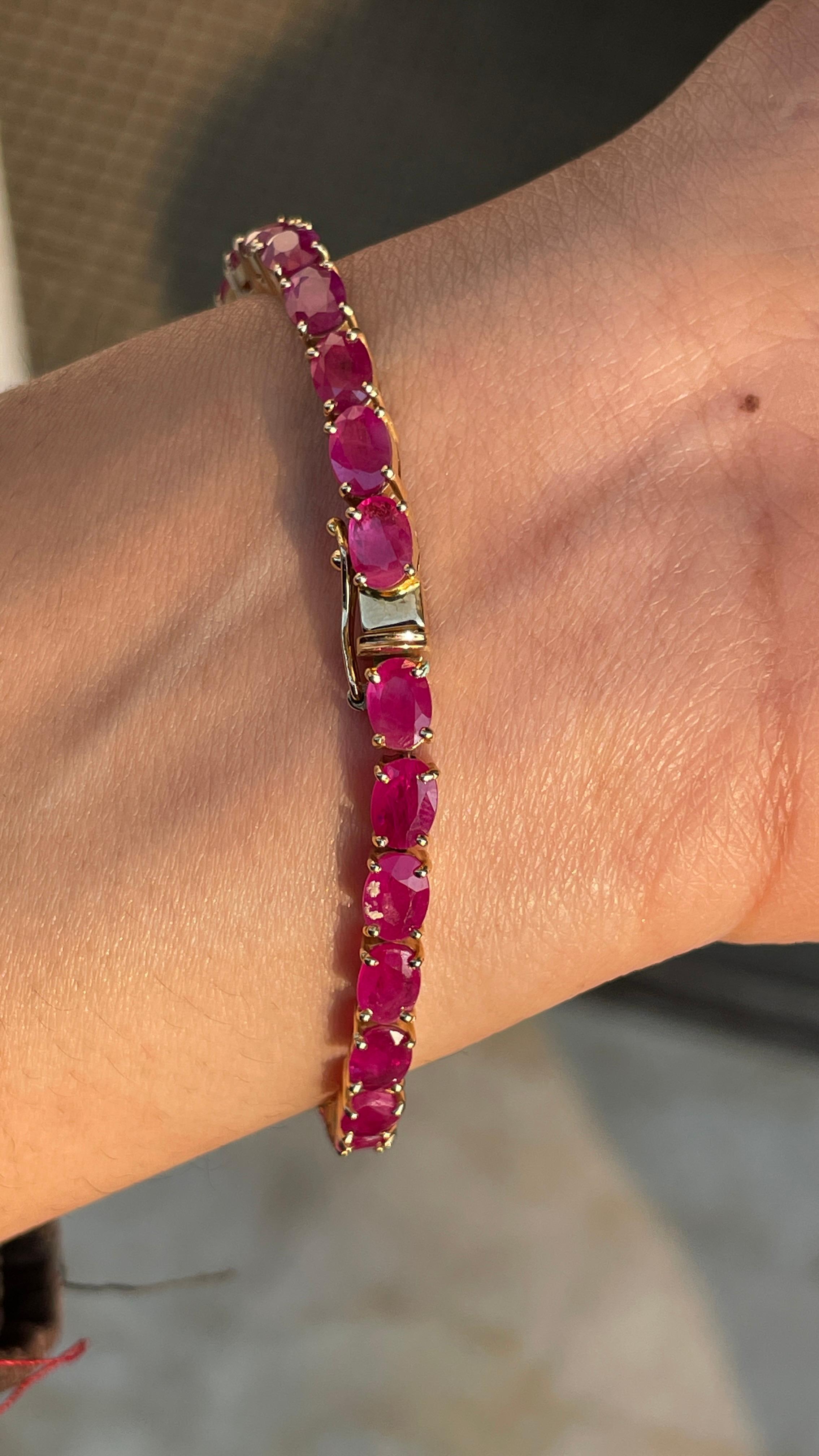 Vivid Edelstein rosa Rubin Tennisarmband in 18K massivem Gelbgold im Angebot 2