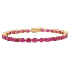 Vivid Gemstone Pink Ruby Tennis Bracelet in 18K Solid Yellow Gold