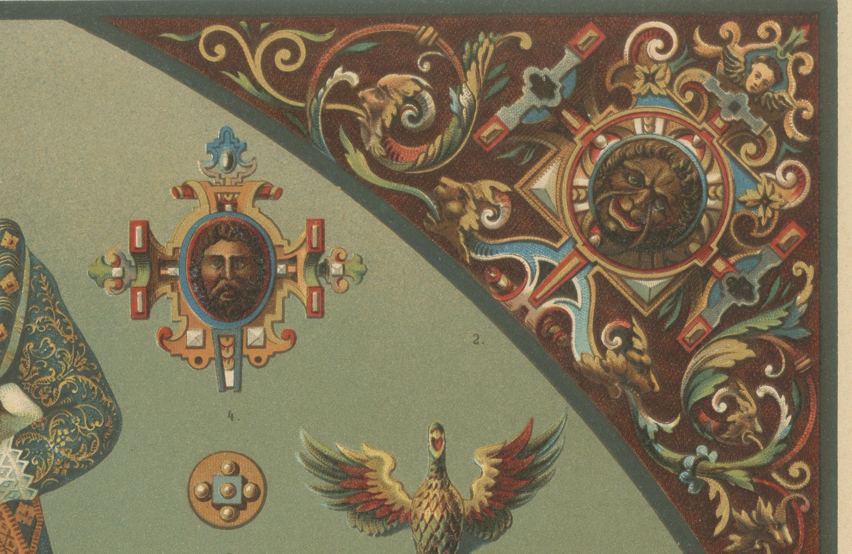 Late 19th Century Vivid German Renaissance Art: Painted Sculpture and Heraldry, Published in 1887 For Sale