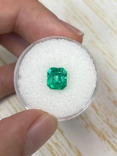 Vivid Glowing Green 1.96 Carat Emerald Cut Muzo Colombian Emerald Gem - May