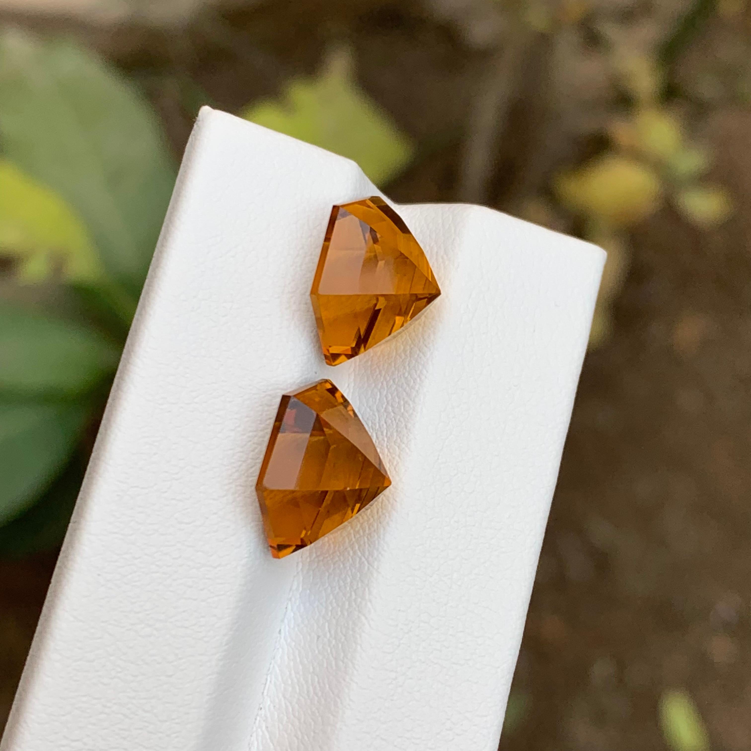 Vivid Golden Orange Natural Citrine Gemstones Pairs 13.30Ct Hexagon for Earrings For Sale 4