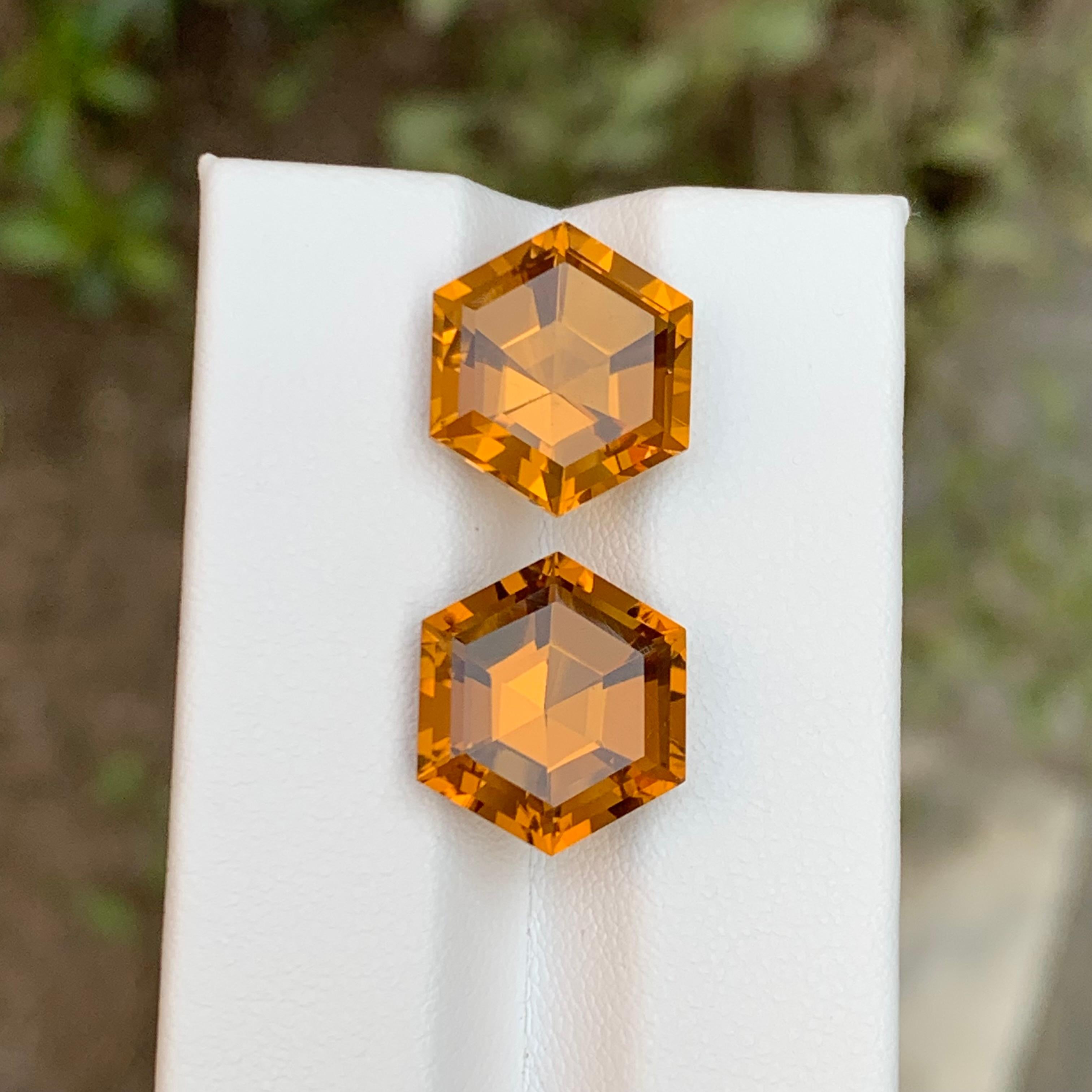 Vivid Golden Orange Natural Citrine Gemstones Pairs 13.30Ct Hexagon for Earrings In New Condition For Sale In Peshawar, PK