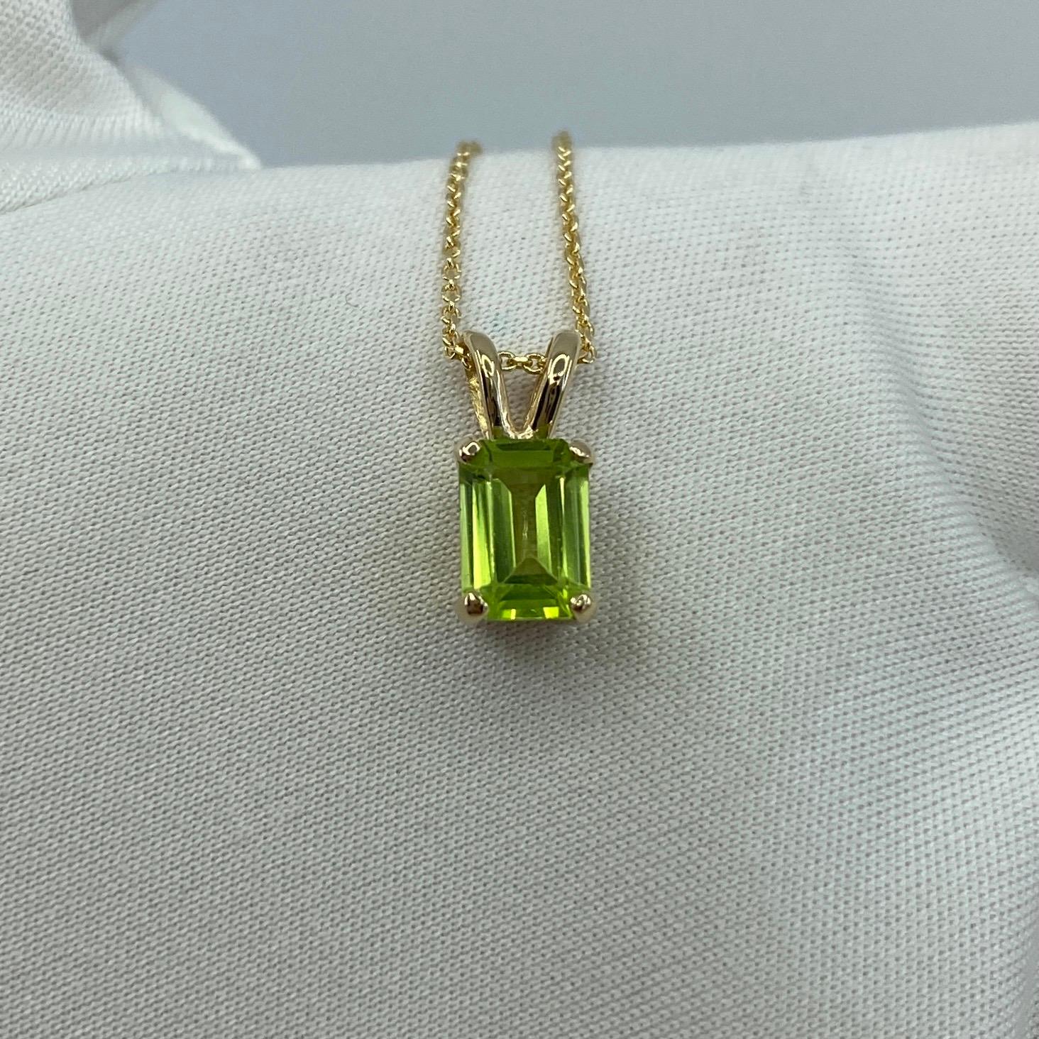 Emerald Cut Vivid Green 1 Carat Peridot Emerald Octagonal Cut Yellow Gold Pendant Necklace