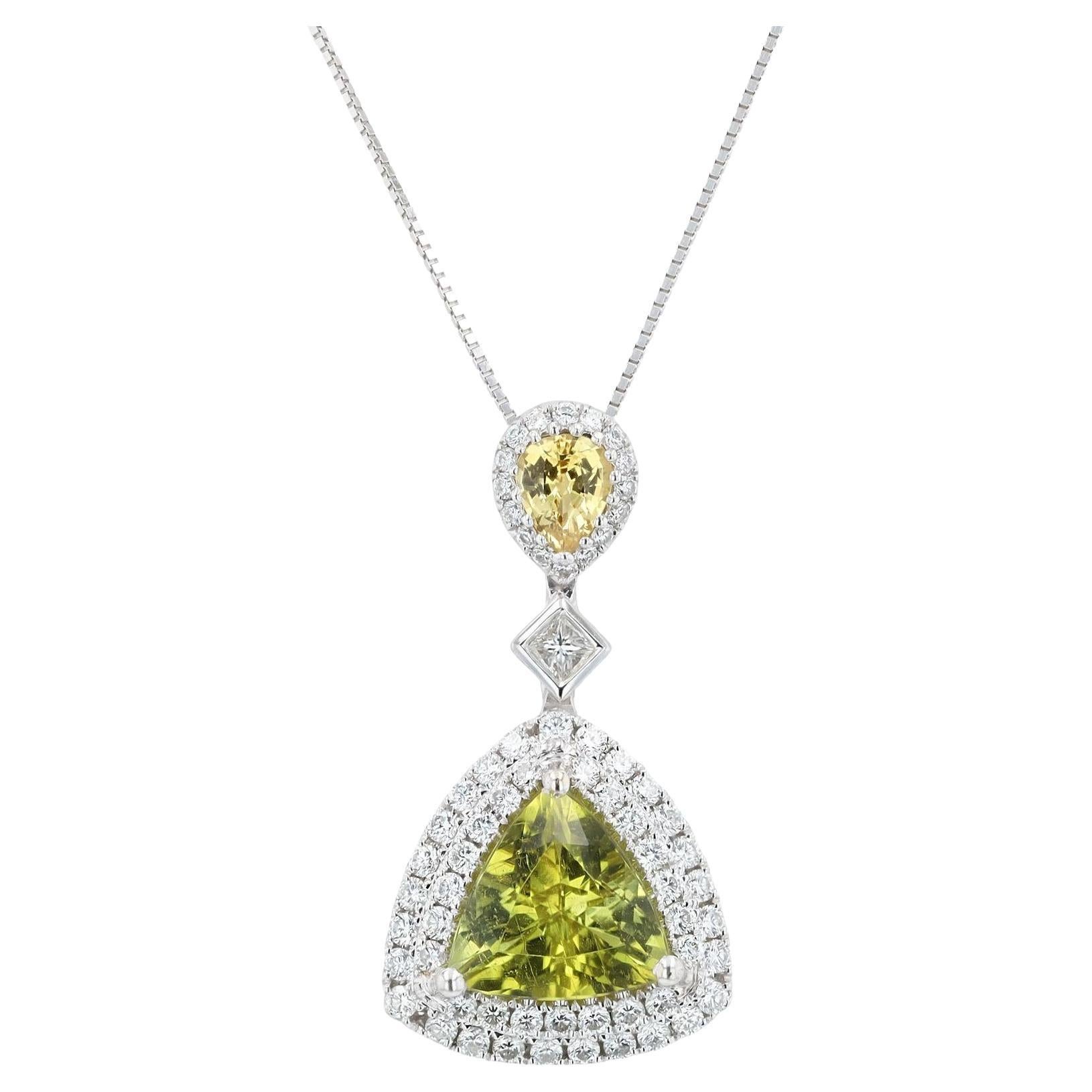 Vivid Green 2 Karat Turmalin und Diamant 18k Weißgold Tropfen Halskette