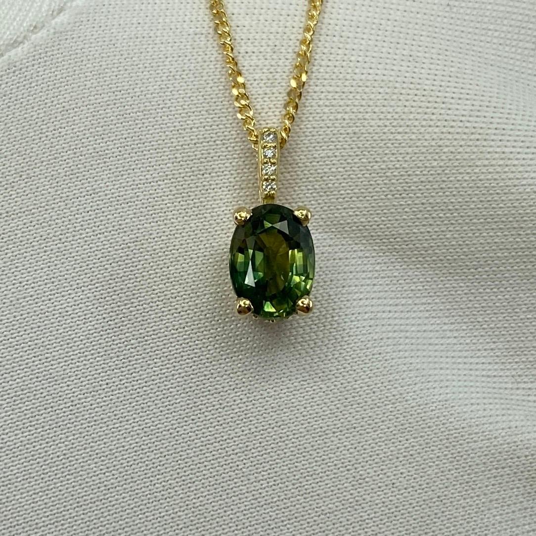 Anhänger, natürlicher VIVID Green Australia Saphir 18k Gelbgold Ovalschliff Diamant 6